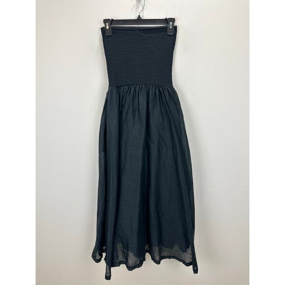 NEW J.Crew Strapless Mixy Dress Smocked A Line Minimalist Ramie Black XXS - Picture 10 of 15